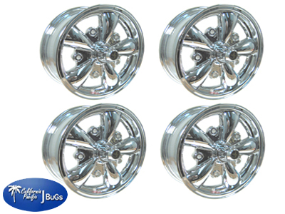 SET OF 4, EMPI STYLE 5 SPOKE POLISHED WHEELS
